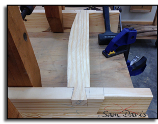 Dovetail joinery stretcher at rear leg, Ozarondack chair by Sam Davis.